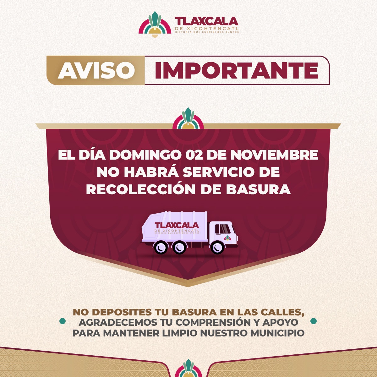 Suspenderá Ayuntamiento de Tlaxcala recolección de basura este domingo 2 de noviembre por Día de Muertos